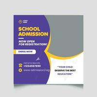 School admission template social media post design vector