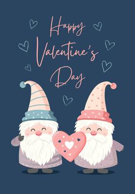 Vector love background with cute gnomes. Valentine's day concept poster. Cute love banner or greeting card