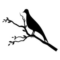 Vector Silhouette of a Bird Perched on a Tree Branch, Art Decor, Wall Decor, Wall Sticker, Silhouette of a Bird on a branch isolated on a white background