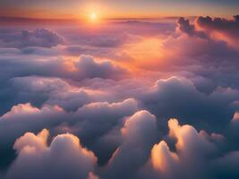AI generated sunset above clouds, aerial view. photo