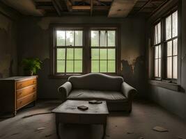 AI generated interior of an old abandoned house photo