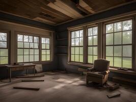 AI generated interior of an old abandoned house photo