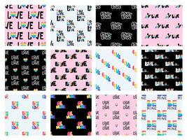 Collection of seamless pattern. Lgbt, pride, lettering vector