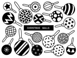 Doodle set of Christmas balls. Hand drawn vector elements