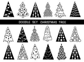 Set of doodle Christmas trees. Hand drawn vector elements