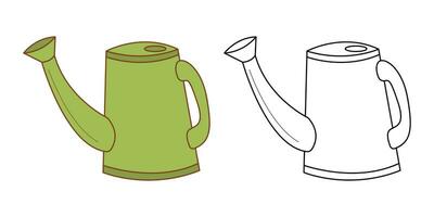 Watering can. Flat color and black and white vector illustration.