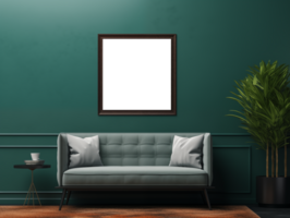 ai gegenereerd mockup hout kader foto Aan muur. leeg bord foto kader. ontwerp voor blanco poster, schilderij afbeelding, afdrukken. kleurrijk illustratie png