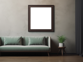 ai gegenereerd mockup hout kader foto Aan muur. leeg bord foto kader. ontwerp voor blanco poster, schilderij afbeelding, afdrukken. kleurrijk illustratie png