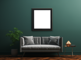 AI generated Mockup wood frame photo on wall. Empty board photo frame. Design for blank poster, painting image, prints. Colorful illustration png