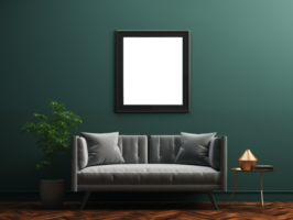 ai gegenereerd mockup hout kader foto Aan muur. leeg bord foto kader. ontwerp voor blanco poster, schilderij afbeelding, afdrukken. kleurrijk illustratie png