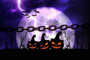 The background image for the Halloween festival features spooky pumpkins, moons, and scary. photo