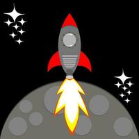 rocket and moon artwork vector