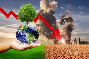 concepto de reducción de carbono neutral para prevenir el calentamiento global. reducción de las emisiones de gases de efecto invernadero co2 caballete. Amigable con el medio ambiente. mejorando la eficiencia energética. carbono neutral. foto