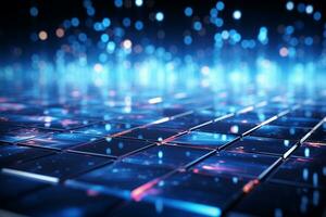 AI generated Abstract 3d rendering of chaotic cubes. Futuristic background with glowing cubes. AI Generation. photo