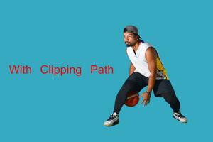 southeast asian basketball player dribbling basketball on colored background with clipping path photo