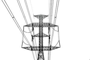 high voltage pole Complex steel structure on a white background with clipping path photo