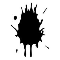 Ink blot. Abstract stain with drops and splashes. Black paint splatter. Vector illustration isolated on a white background. Liquid dirty inkblot. Grunge style. Design element.