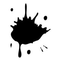 Ink blot. Abstract stain with drops and splashes. Black paint splatter. Vector illustration isolated on a white background. Liquid dirty inkblot. Grunge style. Design element.