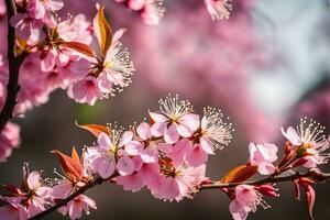 AI generated pink cherry blossoms are blooming in the spring. AI-Generated photo