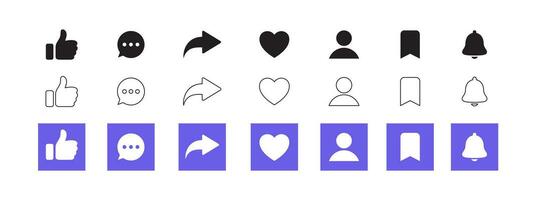 Like, comment, share. Social media interface icons. Vector scalable graphics