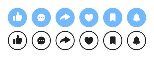 Like, comment, share signs. Buttons of social notification. Vector scalable graphics