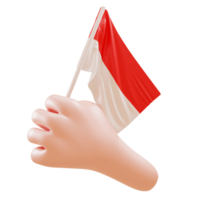 3D illustration of cartoon hand gesture holding indonesian flag png