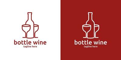 wine bottle logo design with line style, minimalist logo. vector