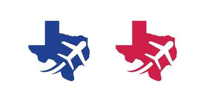 logo design combining the shape of a map of the state of Texas with an airplane, a travel logo. vector