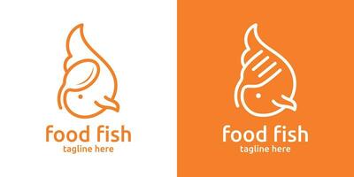 logo design combination of fish shape with fork spoon, minimalist lines. vector