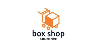 logo design combination of trolley and box shapes, goods delivery, box shop. vector