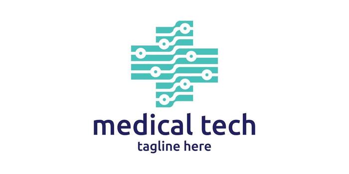 The logo design is a combination of a plus shape with a series of technology cables. vector