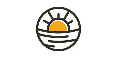 logo design minimalist sunrise in circle vector icon inspiration