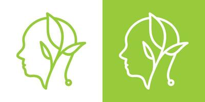 logo diseño salud cuidado mental cabeza y hoja minimalista icono vector ilustración