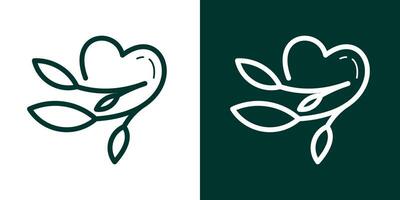 logo diseño planta y amor minimalista línea icono vector ilustración