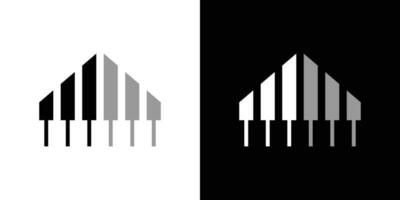 logo diseño edificio y piano icono vector inspiración