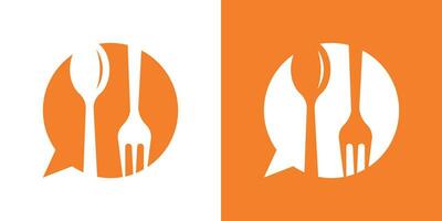 logo diseño en línea comida, charla con cuchara y tenedor icono vector inspiración