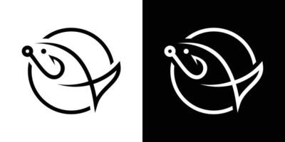 logo design minimalist hook and fish icon circle vector illustration