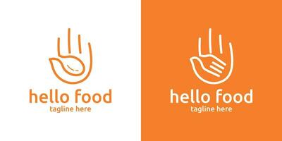 restaurant logo design with a combination of hand shapes and fork spoons, minimalist line logo. vector