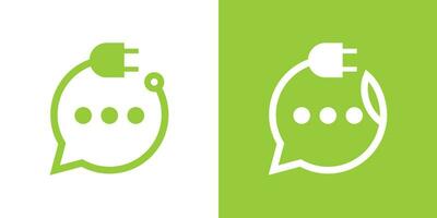 logo design electrical cable and chat icon line vector illustration