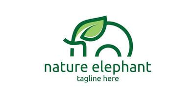 logo design combination of elephant shape with leaves, minimalist line logo. vector