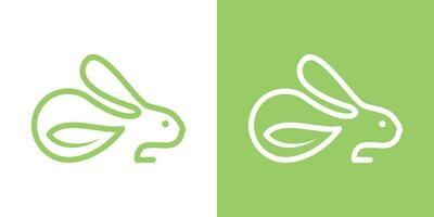 rabbit and leaf logo design with line style icon vector illustration