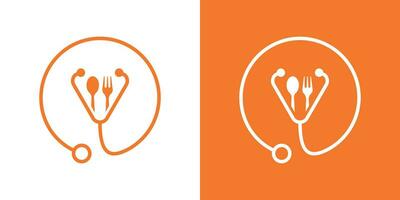 medical food logo design. This design uses a stethoscope and spoon symbol vector