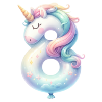 AI generated Number 8 Pastel Unicorn isolate. png