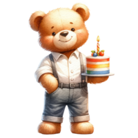 ai genererad söt teddy Björn med födelsedag kaka isolerat png