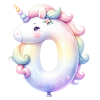 ai généré nombre 0 pastel Licorne isoler. png