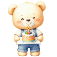 AI generated Cute teddy bear with birthday cake isolated png