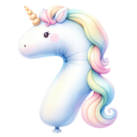 AI generated Number 7 Pastel Unicorn isolate. png