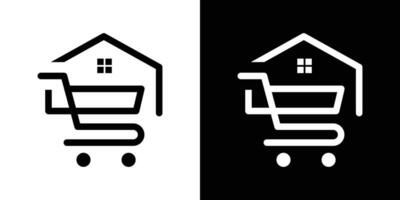 logo design minimalist trolley and house icon line shop vector illustration