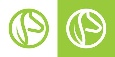 logo design horse and leaf minimalist icon circle vector illustration
