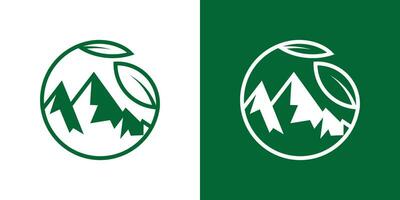 logo design mountain and leaf icon landscape vector illustration